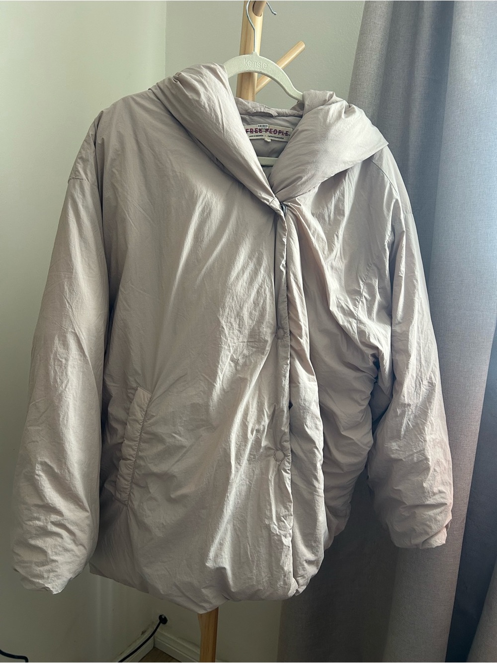 Free People Taupe Oversized Hooded Puffer